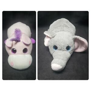 Flip A Zoo Stuffed Plush Animal/s Pink & Purple Unicorn & Blue Eyed Elephant